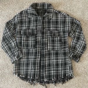 Tweed button down raw hem shacket